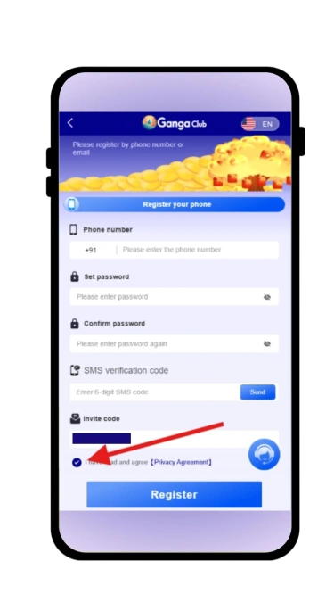 accept privacy agreement to register