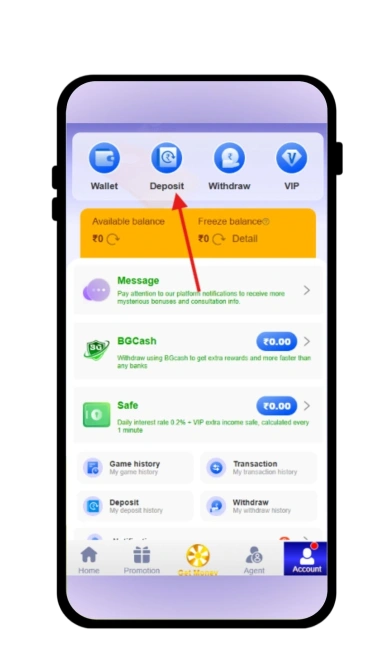 click on Deposit option