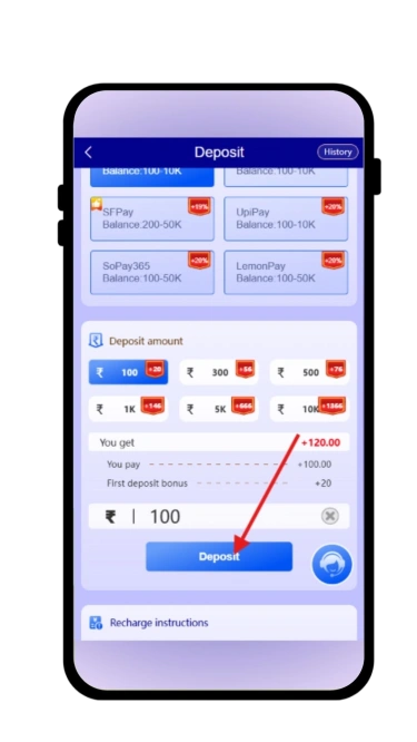 click on deposit button
