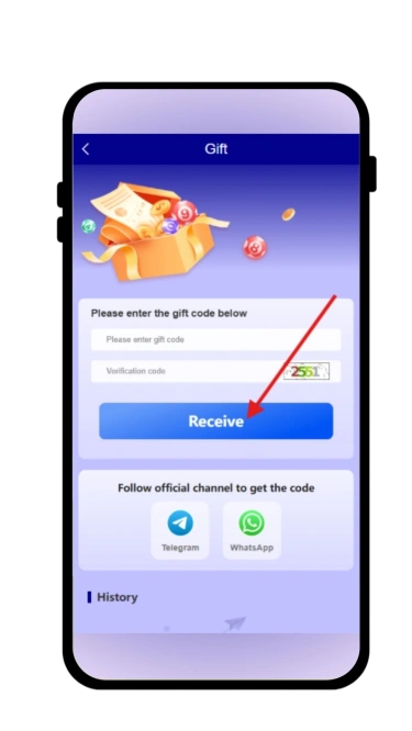 click on Receive button to claim the gift code