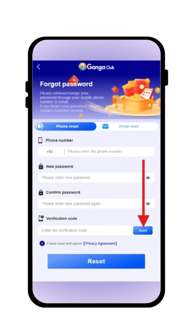 click on send button for password reset OTP
