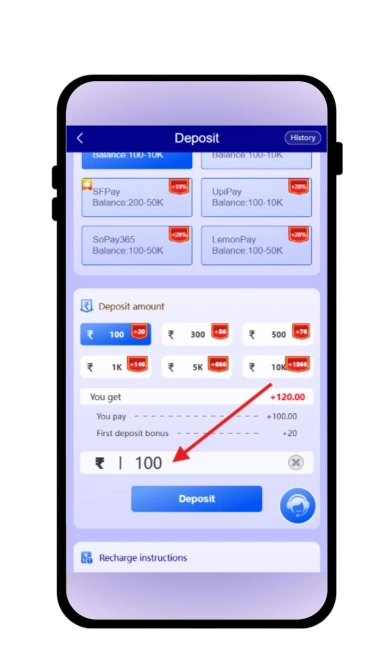 enter deposit amount