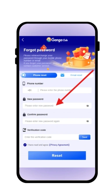 enter new password to reset