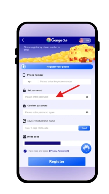 enter password to register