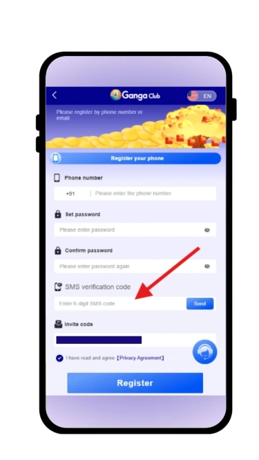 enter verification code to register