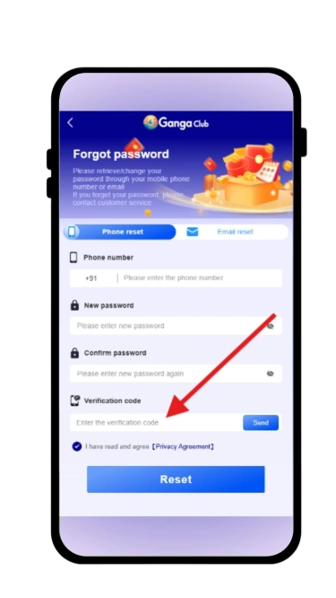 enter verification code to reset password