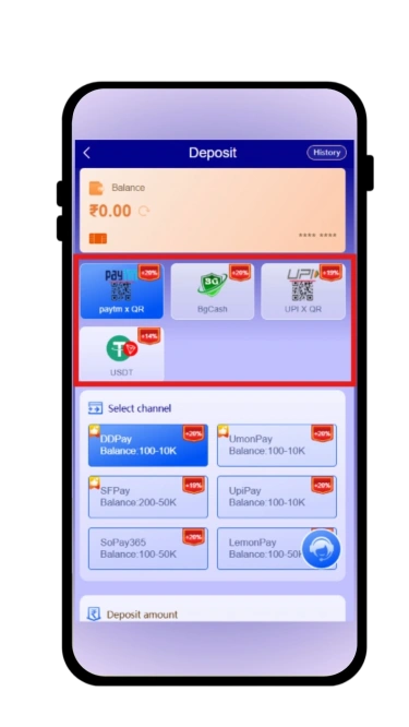 select deposit method